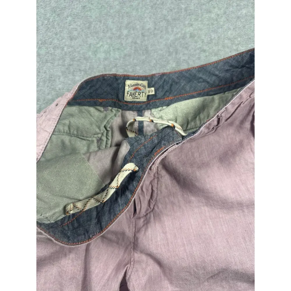 Faherty Men's Linen Chino Shorts Size 32 Pink Flat Front High Rise Cotton Blend